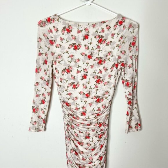 GUESS Mini Dress Floral Print Ruched side Bodycon long sleeve Size XS - Picture 9 of 16